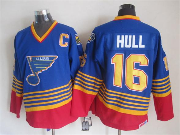 Men's Al Macinnis Chris Pronger Tony Twist St. Louis Blues Blue Red 1994-95 Vintage Stitched Hockey Jersey