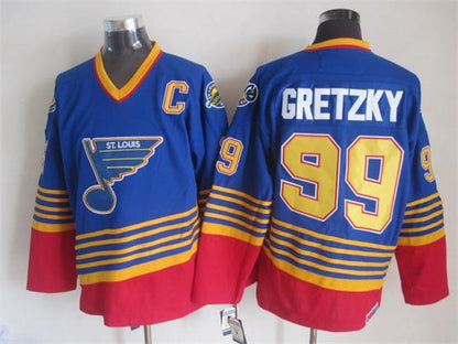 Men's Al Macinnis Chris Pronger Tony Twist St. Louis Blues Blue Red 1994-95 Vintage Stitched Hockey Jersey