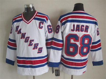 Men's Jaromir Jagr #68 New York Rangers Navy Blue White Vintage Stitched Hockey Jersey
