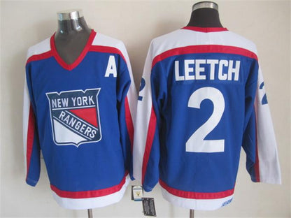 Men's Brian Leetch #2 New York Rangers Navy Blue White Vintage Stitched Hockey Jersey