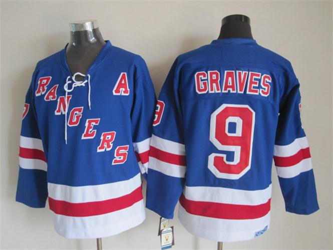 Men's Adam Graves #9 New York Rangers Navy Blue White Vintage Stitched Hockey Jersey