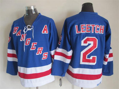 Men's Brian Leetch #2 New York Rangers Navy Blue White Vintage Stitched Hockey Jersey