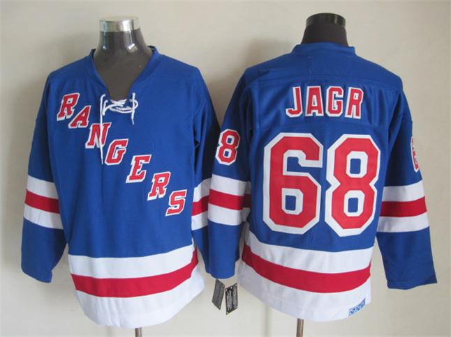Men's Jaromir Jagr #68 New York Rangers Navy Blue White Vintage Stitched Hockey Jersey
