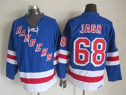 Men's Jaromir Jagr #68 New York Rangers Navy Blue White Vintage Stitched Hockey Jersey