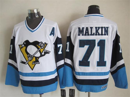 Men's Retro Sidney Crosby #87 Pittsburgh Penguins White Blue Late 70s CCM Vintage Stitched Hockey Jersey