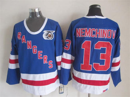 Men's Mike Gartner Sergei Nemchinov New York Rangers Navy Blue 75TH 1977 Vintage Stitched Hockey Jersey