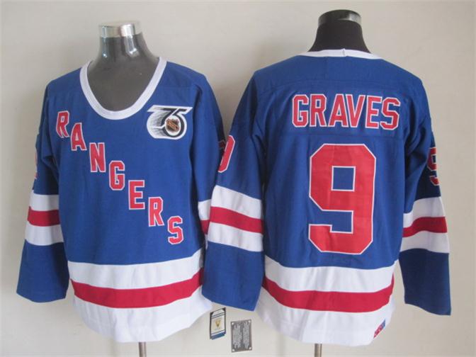 Men's Adam Graves #9 New York Rangers Navy Blue White Vintage Stitched Hockey Jersey