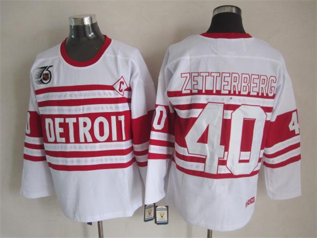 Men's Retro Detroit Red Wings White 1991-92 75th Classics CCM Vintage Stitched Hockey Jersey