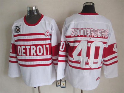 Men's Retro Detroit Red Wings White 1991-92 75th Classics CCM Vintage Stitched Hockey Jersey