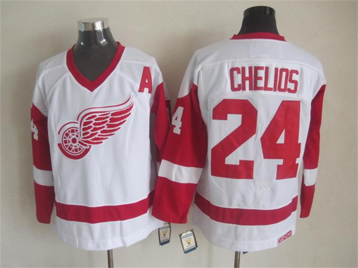 Men's Retro Detroit Red Wings White Away CCM Vintage Stitched Hockey Jersey