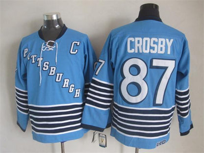 Men's Retro Sidney Crosby #87 Pittsburgh Penguins Home Light Blue 1967-68 CCM Vintage Stitched Hockey Jersey