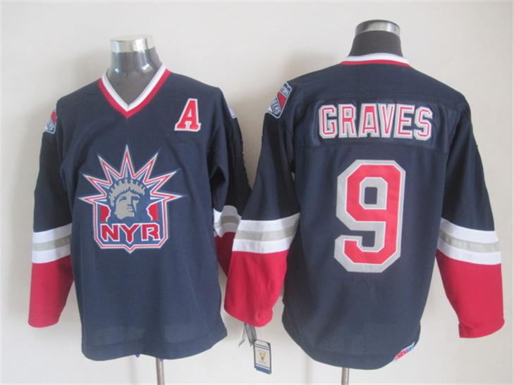 Men's Adam Graves #9 New York Rangers Navy Blue White Vintage Stitched Hockey Jersey