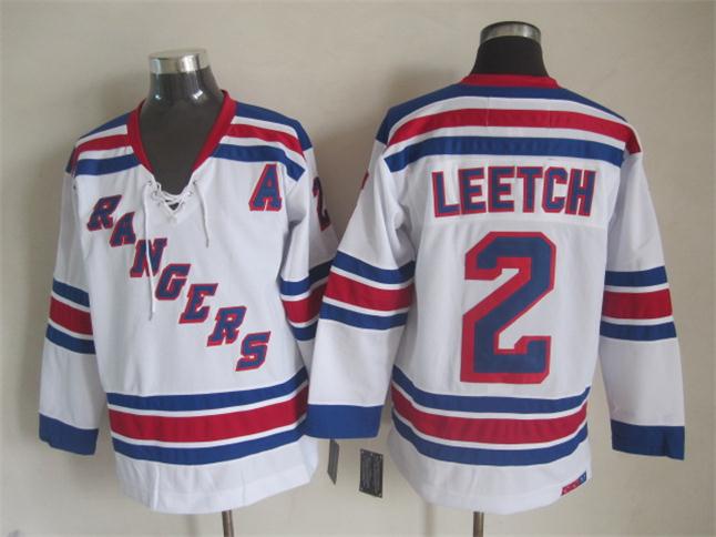 Men's Brian Leetch #2 New York Rangers Navy Blue White Vintage Stitched Hockey Jersey