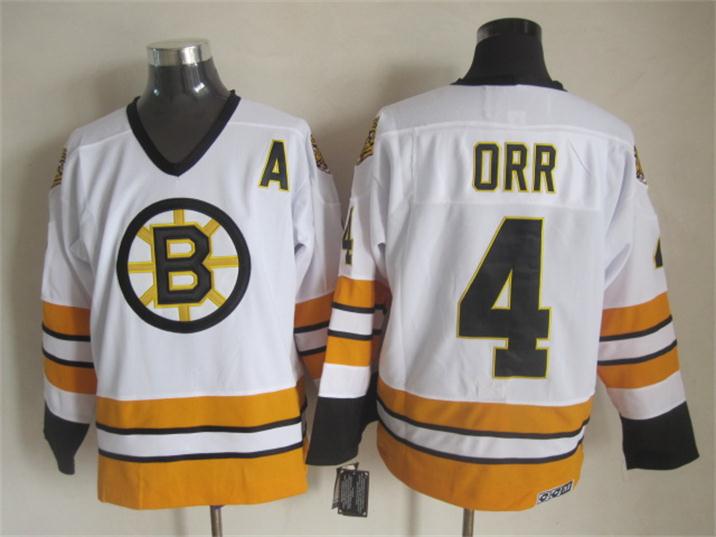 Men's Boston Bruins #4 Bobby Orr Black White Throwback Stitched Hockey Jersey