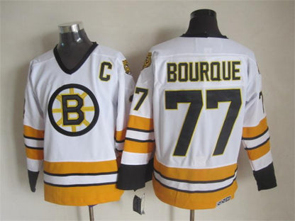 Men's Boston Bruins #77 Ray Bourque Black White Throwback Stitched Hockey Jersey