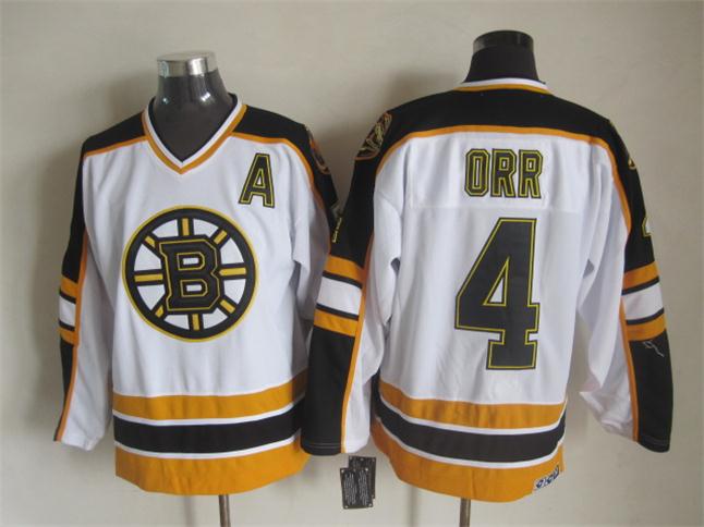 Men's Boston Bruins #4 Bobby Orr Black White Throwback Stitched Hockey Jersey