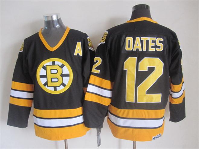 Men's Boston Bruins #12 Adam Oates Black White Throwback Stitched Hockey Jersey