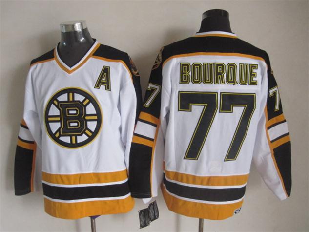 Men's Boston Bruins #77 Ray Bourque Black White Throwback Stitched Hockey Jersey