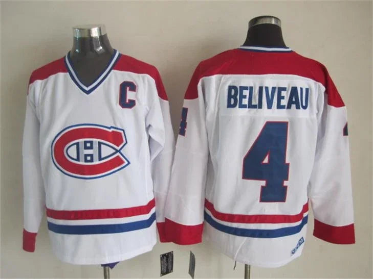 Men's Montréal Canadiens #4 Jean Bliveau Red White Throwback Stitched Hockey Jersey
