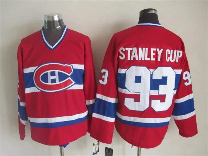 Men's 1993 Montreal Canadiens Stanley Cup Red Throwback Stitched Hockey Jersey