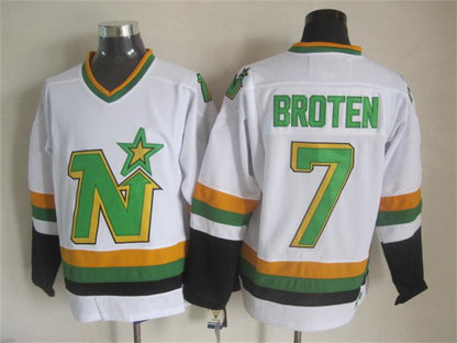 Men's Neal Broten #7 Minnesota North Stars Green White Vintage Stitched Hockey Jersey
