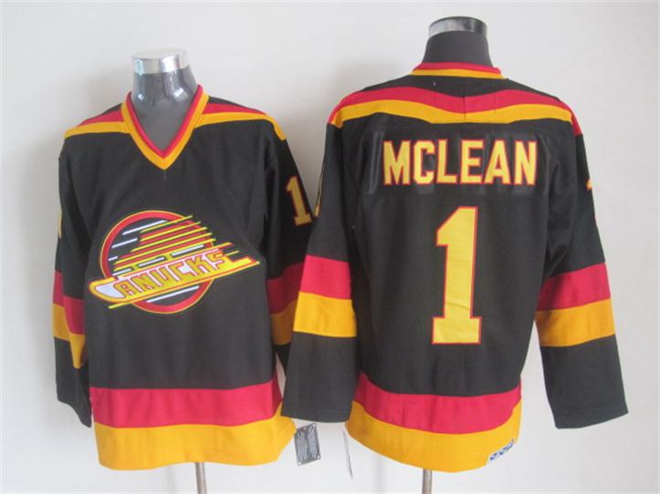 Men's Retro Vancouver Canucks Kirk McLean Black 1989 CCM Vintage Stitched Hockey Jersey
