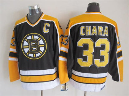 Men's Boston Bruins #33 Zdeno Chara Gold Black White Throwback Stitched Hockey Jersey