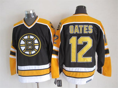 Men's Boston Bruins #12 Adam Oates Black White Throwback Stitched Hockey Jersey