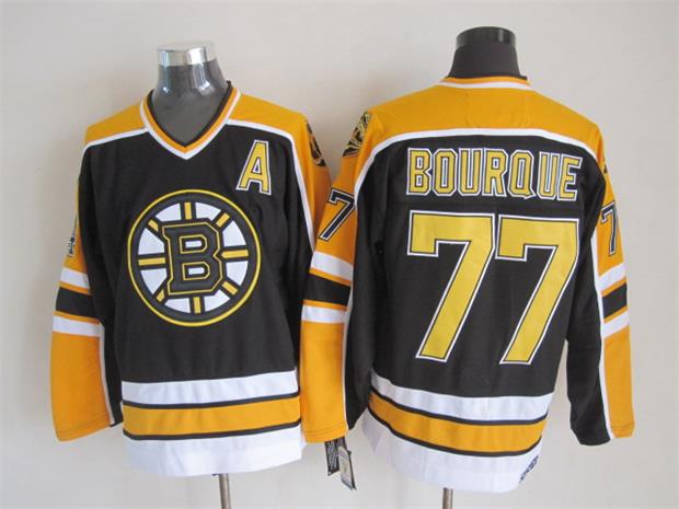 Men's Boston Bruins #77 Ray Bourque Black White Throwback Stitched Hockey Jersey