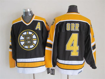 Men's Boston Bruins #4 Bobby Orr Black White Throwback Stitched Hockey Jersey