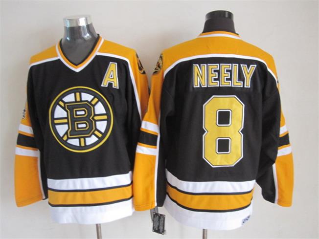 Men's Boston Bruins #8 Cam Neely Black White Throwback Stitched Hockey Jersey