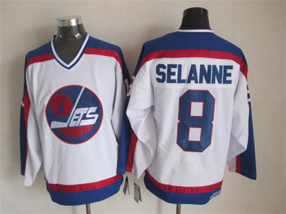 Men's Retro Teemu Selanne Winnipeg Jets White 1989 Vintage Stitched Hockey Jersey