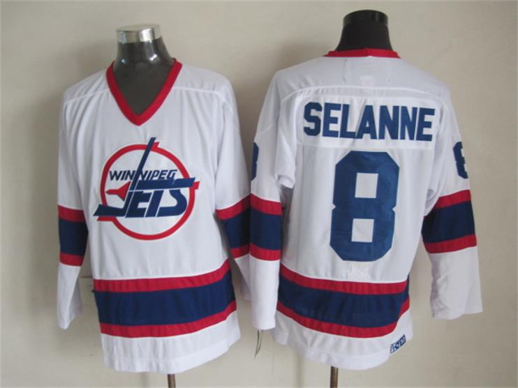 Men's Retro Teemu Selanne Winnipeg Jets White Vintage Stitched Hockey Jersey