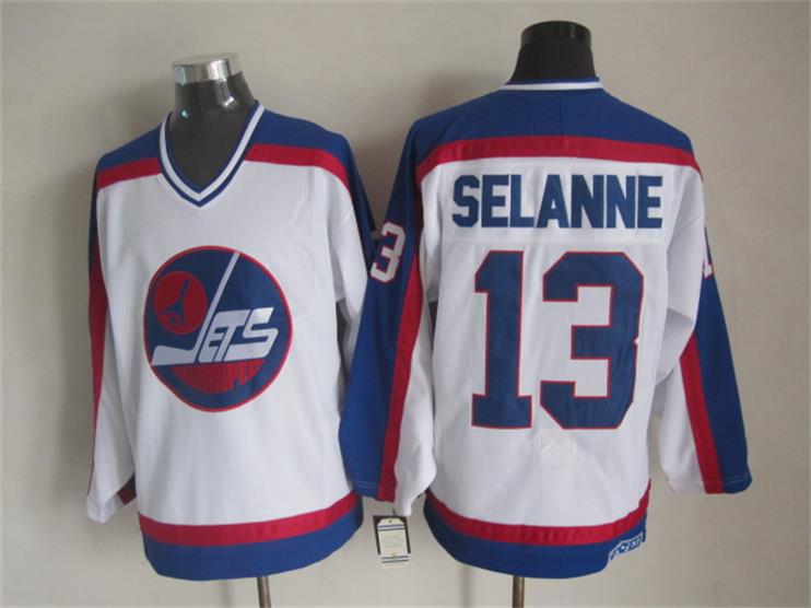 Men's Retro Teemu Selanne Winnipeg Jets White 1989 Vintage Stitched Hockey Jersey