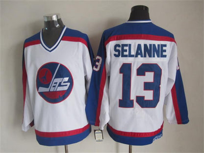 Men's Retro Teemu Selanne Winnipeg Jets White 1989 Vintage Stitched Hockey Jersey