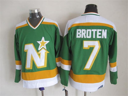 Men's Neal Broten #7 Minnesota North Stars Green White Vintage Stitched Hockey Jersey