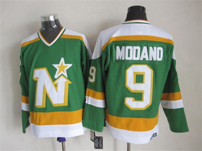 Men's Mike Modano #9 Minnesota North Stars Starter Green White Vintage Stitched Hockey Jersey