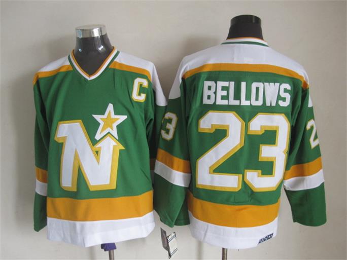 Men's Brian Bellows #23 Minnesota North Stars Green White Vintage Stitched Hockey Jersey
