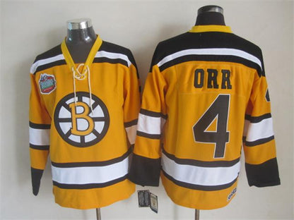 Men's Boston Bruins #4 Bobby Orr Black White Throwback Stitched Hockey Jersey