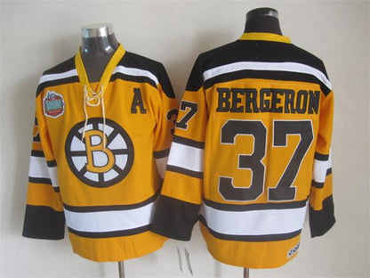 Men's Boston Bruins #37 Patrice Bergeron Black White Throwback Stitched Hockey Jersey