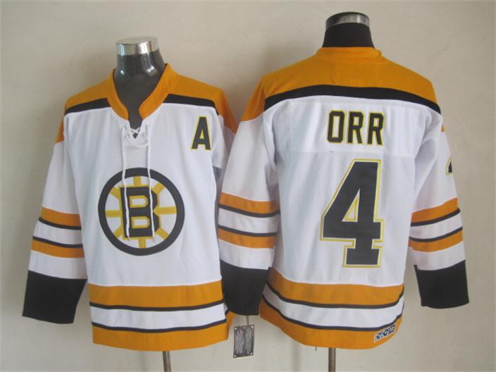 Men's Boston Bruins #4 Bobby Orr Black White Throwback Stitched Hockey Jersey