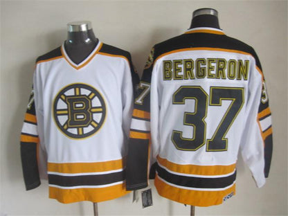 Men's Boston Bruins #37 Patrice Bergeron Black White Throwback Stitched Hockey Jersey