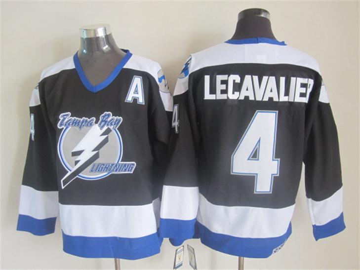 Men's Tampa Bay Lightning Vincent Lecavalier #4 Black White Vintage Stitched Hockey Jersey
