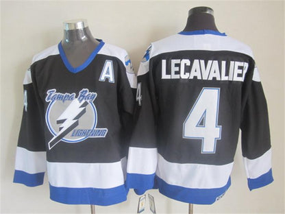 Men's Tampa Bay Lightning Vincent Lecavalier #4 Black White Vintage Stitched Hockey Jersey
