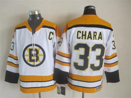 Men's Boston Bruins #33 Zdeno Chara Gold Black White Throwback Stitched Hockey Jersey