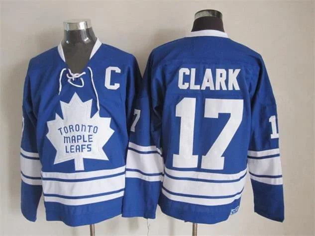 Men's Maple Leafs #17 Wendel Clark Throwback Stitched Hockey Jersey