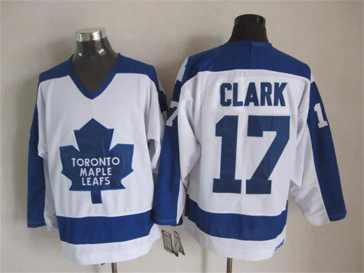 Men's Maple Leafs #17 Wendel Clark Throwback Stitched Hockey Jersey