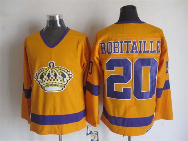 Men's Luc Robitaille #20 Los Angeles Kings Black White Gold Purple Vintage Stitched Hockey Jersey