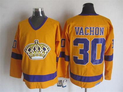 Men's Rogie Vachon #30 Kings Black White Gold Purple Vintage Stitched Hockey Jersey