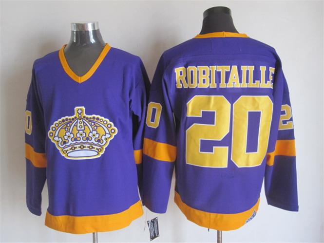 Men's Luc Robitaille #20 Los Angeles Kings Black White Gold Purple Vintage Stitched Hockey Jersey